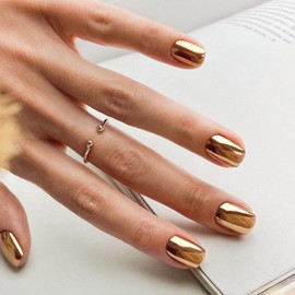 Gold Press on Nails Short Square Chrome Fake Nails Mirror Design Gold Metal Nails Press ons Artificial Acrylic Nails Gold Chrome False Nails Full Cover Stick On Nails for Women Girls 24Pcs