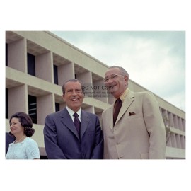 PRESIDENT LYNDON JOHNSON AND RICHARD NIXON AT LBJ LIBRARY DEDICATION 5X7 PHOTO