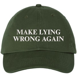 Make Lying Wrong Again Embroidered Dad Hat | Funny Political Adjustable Baseball Cap, Olive