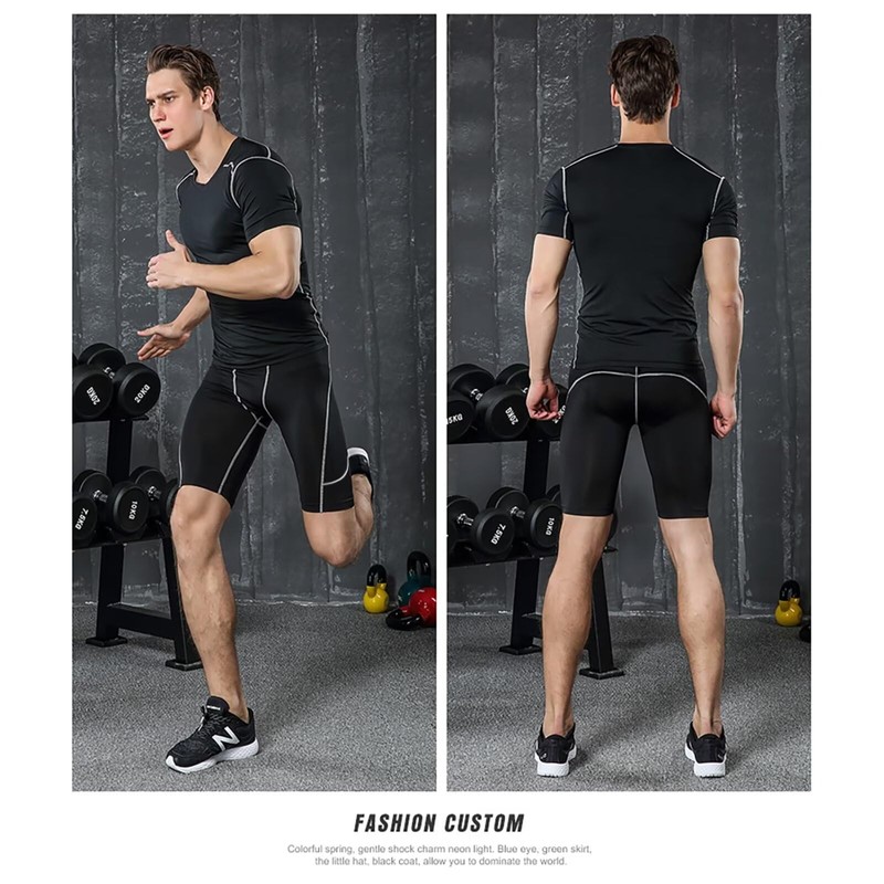 ORBU Men's Compression Half Tights with Pockets for Training, Muscle