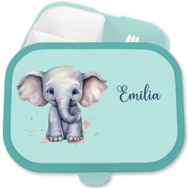 Children's Campus Lunch Box for Mepal – Zoo Animals – Elephant Pachyderm Grey Giant Weevil – 750 ml – Turquoise – Fan Elephant Lunch Boxes Kita Elephant Child Name and Nursery
