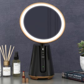 DTLNL Lighted Makeup Mirror Vanity Mirror with Lights Circle Mirror for Makeup 10X Magnification 180°Rotation 3 Color Lighting Modes Portable LED Makeup Mirror Vanity Mirror for Bathroom,Black