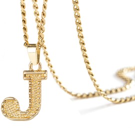 SAELACY Gothic Initial Necklace for Men Women Gold Silver Tone 26 Letters Pendant Necklace, 3.5mm Stainless Steel Cuban Chain Necklaces (J, gold)