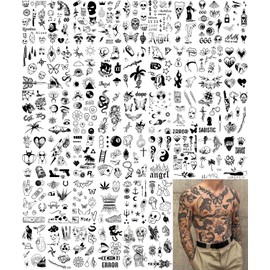 Impressed.co Impresionado 48 Hojas Custom Unisex Vintage Patchwork Tatuajes Temporales - Pequeño Semi Permanente Minimalista Negro Tatuaje Falso Flash Para Mujeres Y Hombres - Micro Tiny A