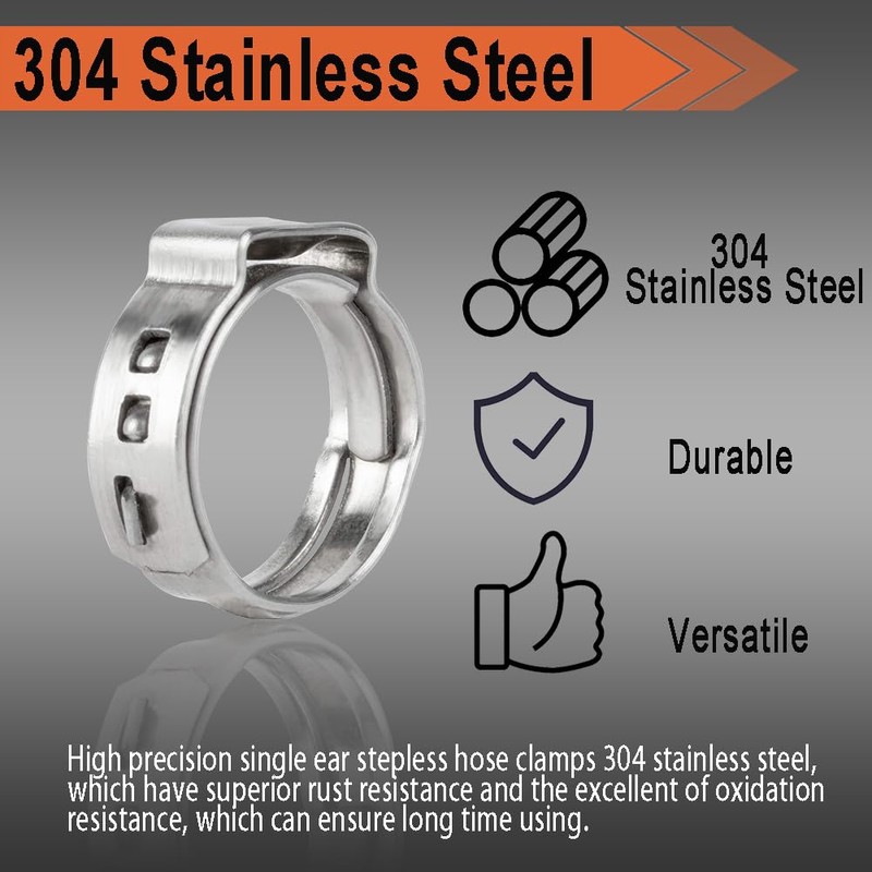 TT FLEX 304 Stainless Steel Single Ear Hose Clamps Kit,