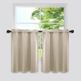 Mrs.Naturall Biscotti Beige Blackout Short Curtains for Small Windows 34x24 Inches Long
