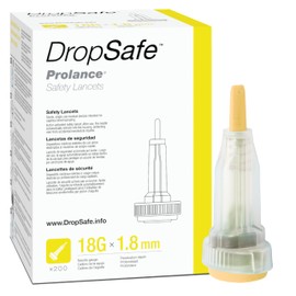 Dropsafe Prolance Safety Lancet, High Flow, 18 Gauge, 1.8mm, Top Button Activated for Controlled Blood Testing, Sterile, Single-Use, 200ct Box