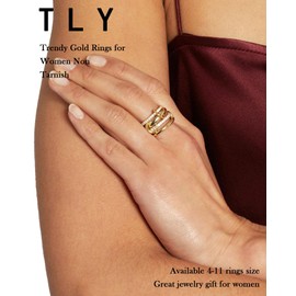 TLY Gold Silver Stackable Rings for Women Mixed Metal Interlocked Statement Ring Stack 14K Gold Plated Cubic Zirconia Fashion Two Tone Connected Bands Size 4-11