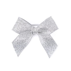 Meseey 50pcs 1 Inch Stretch Elastic Loops with Pre-Tied Silver Ribbon Bows for Gift Wrapping,Baby Showers, Weddings, Christmas Boxes