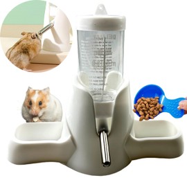 Hamster Water and Food Dispenser Set, Stand Water Bottle Holder Food the Bowl for Dwarf Hamsters Small Guinea Pigs Gerbil Hedgehog Small Animals Hamster Cage Accessories, Mini Pets Stuff (Blue, 80 ml)