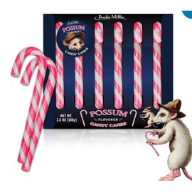 Archie McPhee Possum Flavored Pink & Gray Striped Candy Canes - Stocking Stuffers - Christmas Candy Canes - Gift Box of 6 pieces Fun Novelty Candy Canes