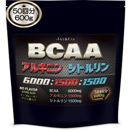 JAY&CO. 無添加人工甘味料 BCAA + アルギニン & シトルリン 国内製造 (ノーフレーバー, 600g)