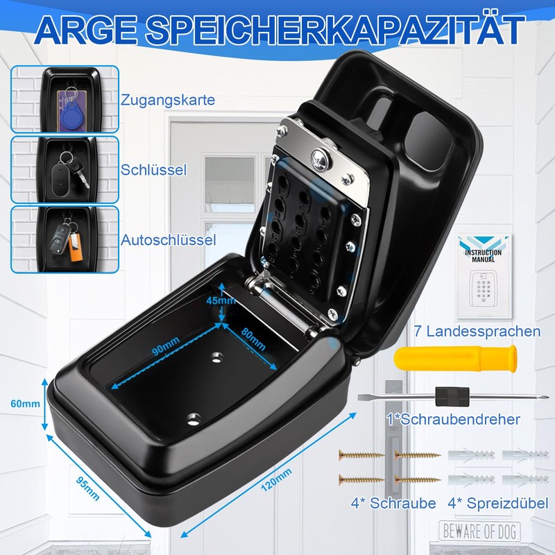 DYDHRER Key Safe with Number Code, 12 Digits, Waterproof, Key