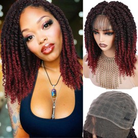 Fancy Hair Full Lace Short Passion Twist Wig with Baby Hair Lace Front Knotless Braided Twist Wig for Black Women (Ombre BUG)