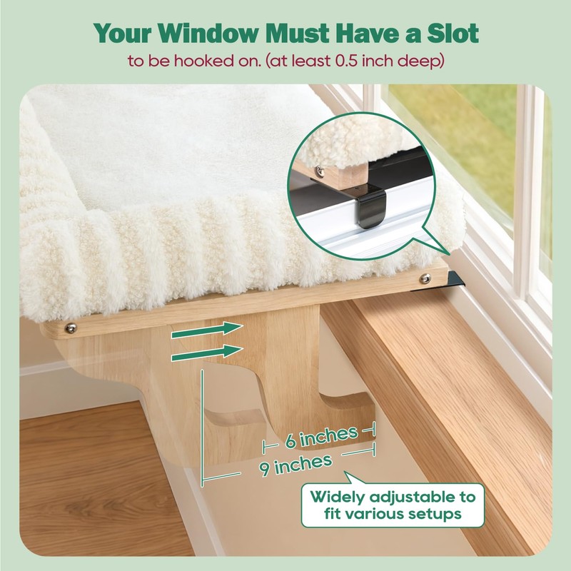 Zakkart Mellow Cat Perch for Windowsill with Hardwood Frame (Beige,