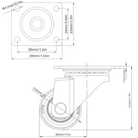 Small Casters Set of 4, 1" Rubber Wheels, Locking, No Noise, 2 with Brakes Low Profile Casters Wheels Soft Rubber Swivel Caster with 360 Degree Top Plate 100 lb Total Capacity for Set of 4 (1in)