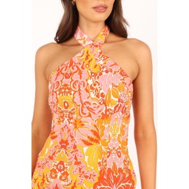 Petal & Pup Women's Elyse Halterneck Mini Dress, Pink Orange