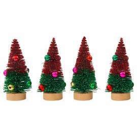 Bekecidi 4 PCS Mini Christmas Tree Miniature Christmas Tree Wooden Christmas Tree Bottle Brush Trees with Bell Tabletop Christmas Tree for Christmas Crafts Tabletop Decor