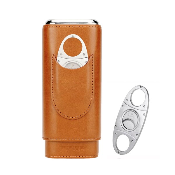 PIPITA Cigar Case Portable Travel 3 Tubes Elegant Cigar Humidors Made of Leather with High-End Stainless Steel Cigar Cutter Portable Gift Bag