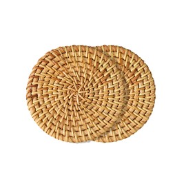 Trivet, Rattan Knitting, Heat Resistant Trivet, Set of 2, Natural Material, Rattan Mat, Rattan, Round, Washable Insulation Mat, Natural, Rattan, Thick, Heat Insulated, Hot Pad, Handmade Pot Mat, Heat