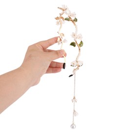 Flower Headband for Women, Boho Pearl Gold Leaf Hair Vine with Chain Tassel Stylish Bridal Crown Fairy Headpiece Girls' Floral Hair Accessories for Wedding Party Birthday