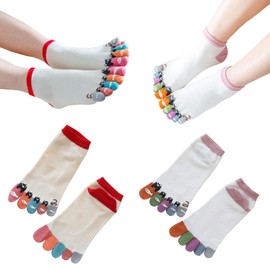 Pursuestar Cotton Five Finger Socks Split Tabi Toe Socks Cute Funny Animal Cat Socks Seperated Athletic Ankle Socks for Women Girls