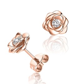Stud Earrings for Women,Flower Cubic Zirconia Hypoallergenic Helix Cartilage Earrings,Small Rose Flower Earrings,Dainty Earrings Jewellery Gifts for Girls(Rose Gold)