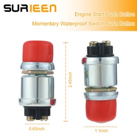 SURIEEN Engine Start Push Button Momentary 12V and 24V Waterproof Switch Push Button, Heavy Duty Push Button Momentary Start Switch for Car Truck Boat ATV Tractor Lawn Mover Welder (Red, 2 Pieces)