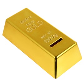 Toy blocking money box, ingot money box with key lock (golden) money pot