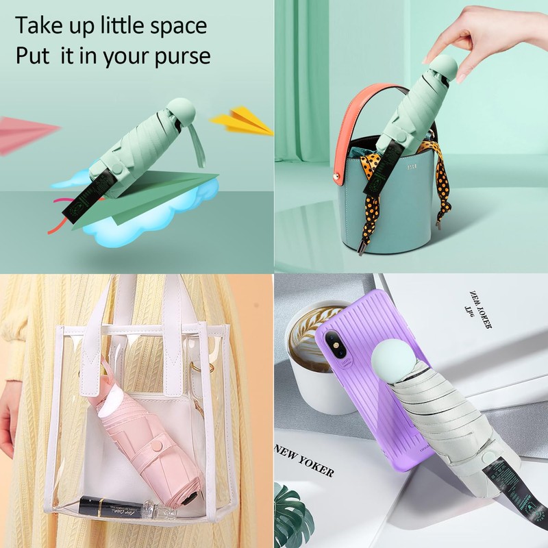 BAODINI Mini Travel Umbrella With Case Small Compact UV Umbrella