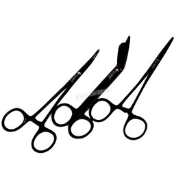 Premium LISTER BANDAGE SCISSORS + HEMOSTAT BLACK FLUORIDE COATED 5.5 inch LISTER BANDAGE SCISSORS 5.5" + HEMOSTAT 5.5 inch CVD and STR FLUORIDE BLACK SET OF 3