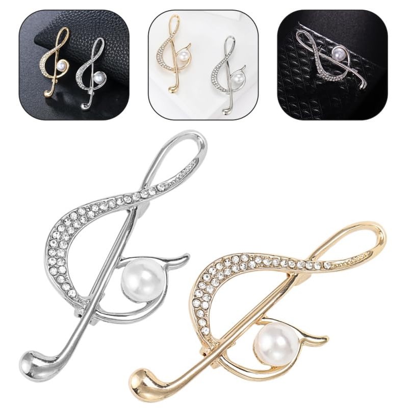 Pack of 2 Musical Notes Brooch with Rhinestones for Women,