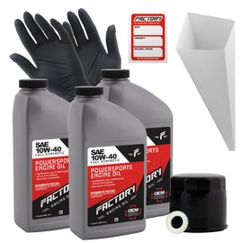 Factory Racing Parts Oil Change Kit compatible with Kawasaki KAF820 Mule Pro-FX/FXT – Includes 3 Quarts of 10W-40 Full Synthetic Oil, 1 Filter, 1 Crush Washer, 1 Funnel, 1 Oil Change Sticker