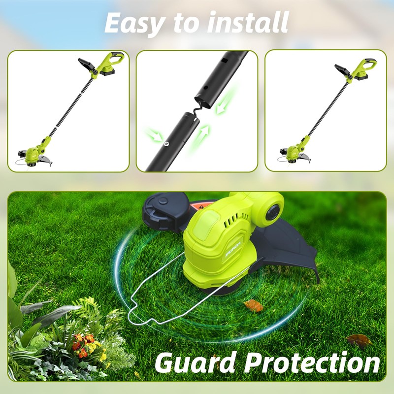 JAGROM 12-inch 20V Cordless String Trimmer with Charger, 2 X