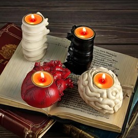Heart & Brain & Spine Design Candle Holder, 1 Count Creative Candle Stand, Decorative Ornament for Home Living Room Bedroom - Color: White brain candlestick, Specification: 1 count