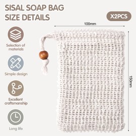 HonGien 2 pcs Sisal Soap Bag Natural Organic Sisal Soap Bag Exfoliating Soap Bag with Drawstring for Foaming, Drying Soaps, Exfoliation