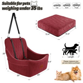 WOOAIDAGG Dog Car Seat for Medium Sized Dog,Pet Travel Car Bed with Seat Belt Channle,Fully Detachable and Washable Car Dog Seat with Adjustable Straps,3 Straps Easy to Install (Red)