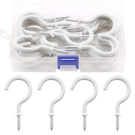 Swpeet Pack of 30 9 inch cup hooks, ceiling cup hooks, vinyl coated screw hooks, cup hook holder for home, office and workplace (white)