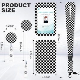 Black and White Checkered ID Badge Holder with Breakaway Lanyard, Retractable Badge Reel,Lanyards for Id Badges，Work Name Tag Breakaway Lanyard ID Card Protector Case for Teacher Nurse Work