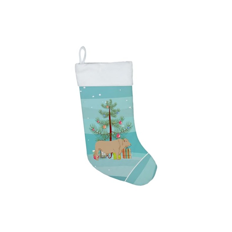 Caroline's Treasures BB9193CS Charolais Cow Christmas Christmas Stocking, Teal Fireplace