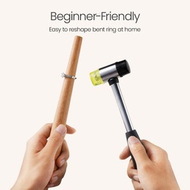 Meowoo Jewelry Rubber Hammer with Wood Ring Mandrel Ring Shaper to Fix Bent Rings Ring Shaper Repair Tools Jewelry Making Kit