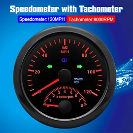 ARTILAURA GPS Speedometer 0-120MPH with Tachometer 8000 RPM Gauge 85mm 3-3/8" Boat GPS Speedometer Gauge with Antenna for Car Marine (Black)