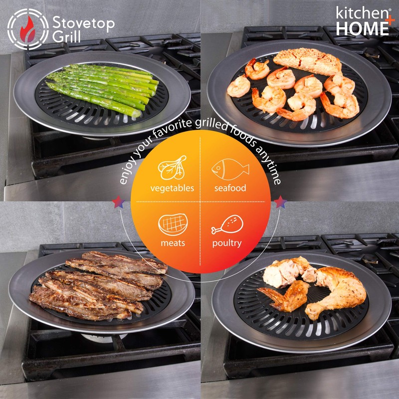 Kitchen + Home Stove Top Smokeless Grill Indoor BBQ, Stainless