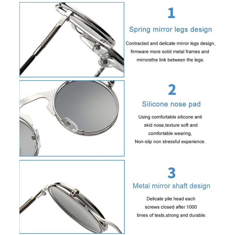 Dollger Round Retro Sunglasses Steampunk Sunglasses Flip Up Sunglasses for