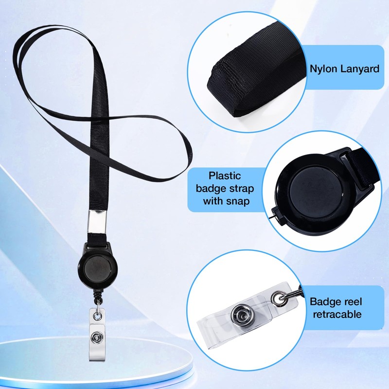 Geyoga 20 Pack Acrylic ID Badge Holders with Retractable Lanyards