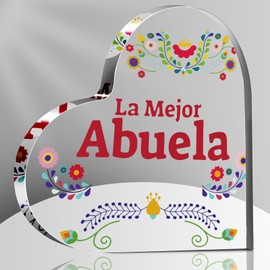 Soaoo Christmas Abuela Gifts Grandma Appreciation Gifts Abuela Gifts in Spanish Acrylic Heart Shape Mothers Day Signs Regalo De Navidad De La Abuela for Home Decor, 3.9x3.9 Inches