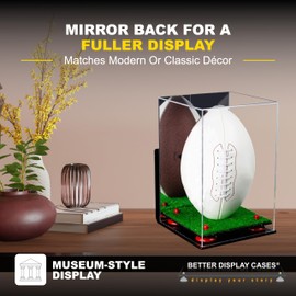 Football Display Case, Durable Clear Display Case with Mirror & Truf Base, Wall MountedCase for Full Size Footballs, Sports Memorabilia, Collectibles, Keepsakes, Autographed Balls Items (A060-RR)