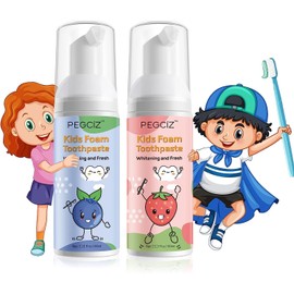 Children's Foam Toothpaste for Children, 2 x 60 ml, Special Caries Protection for Milk Teeth, Children's Toothpaste without Fluoride, Teeth Whitening Toothpaste for Children (Strawberry + Blueberry)