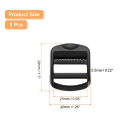 sourcing map Metal Ladder Lock Slider, 5Pcs 1 1/4" - Zinc Alloy Buckle Adjuster Webbing Strap Release Buckles for Backpack Strap Accessories Replacement (Black)