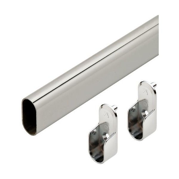 48" Polished Chrome Closet Rod With 2 End Supports